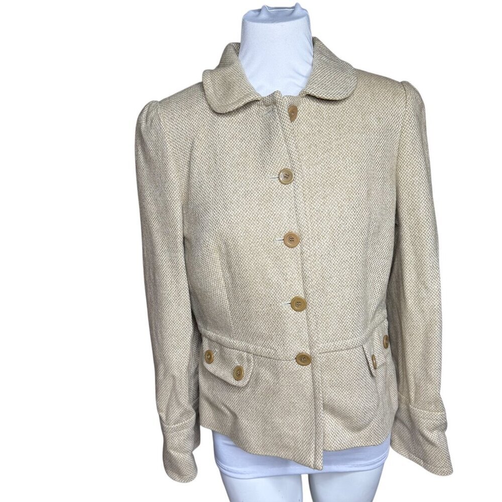 NWT Loft wool fully lined harringbone tan blazer 10p Petite